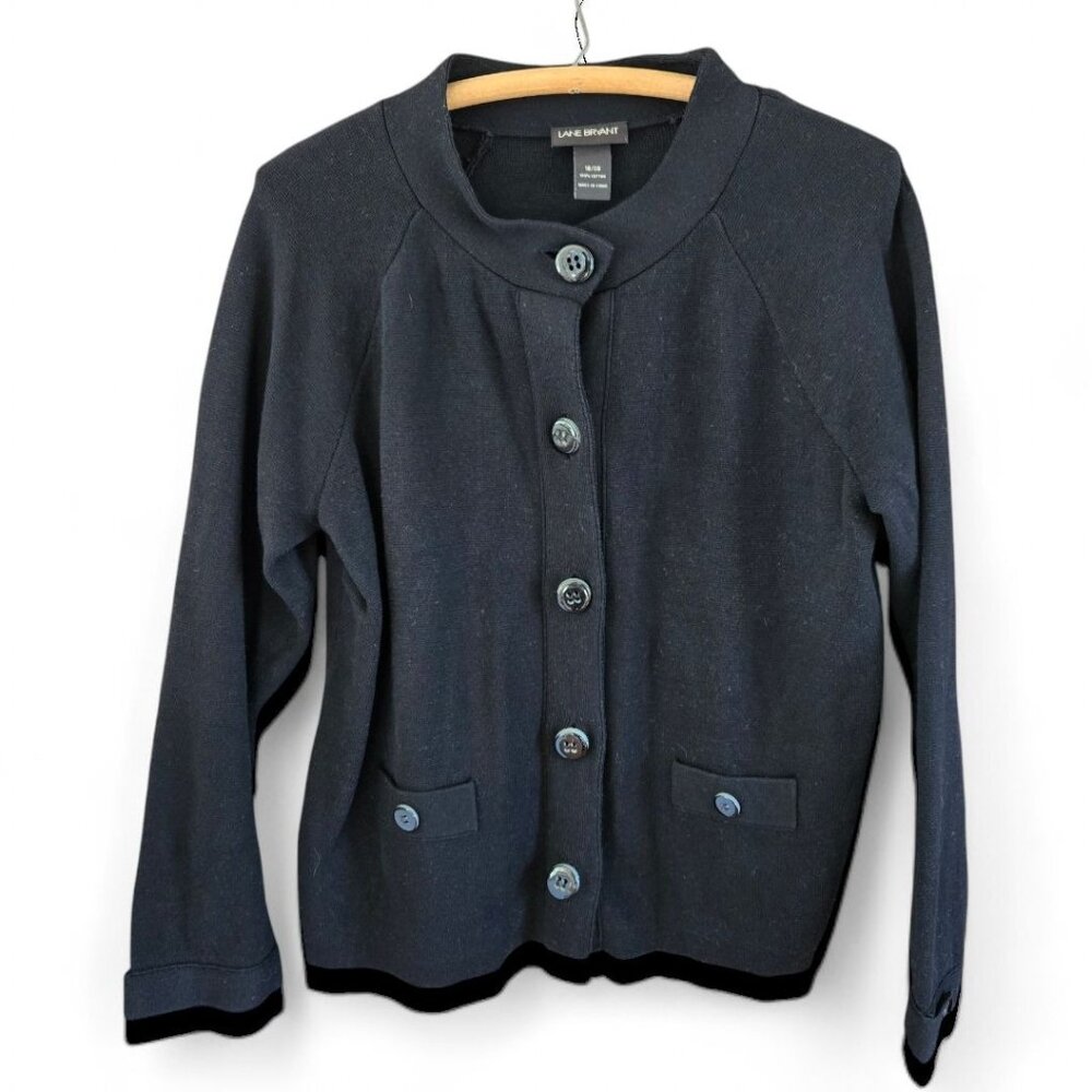 Lane Bryant Womens Black Knit Cardigan Size 18/20 100% Cotton Long Sleeve Button